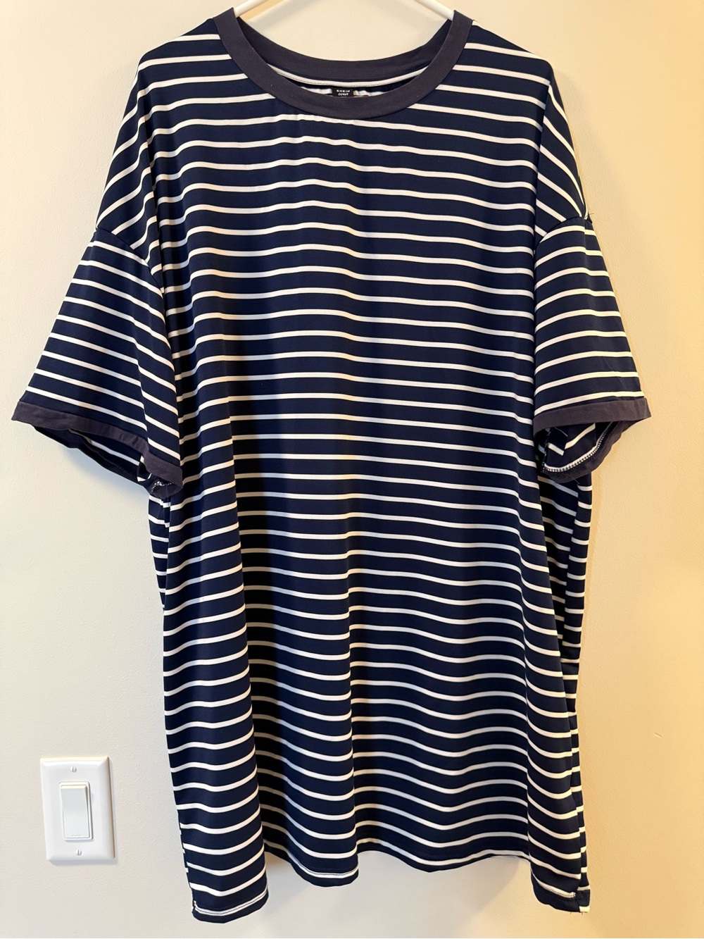 SHEIN Navy & White Striped Crew Neck Tee